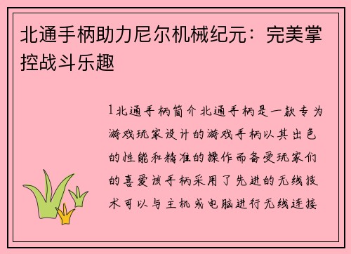 北通手柄助力尼尔机械纪元：完美掌控战斗乐趣